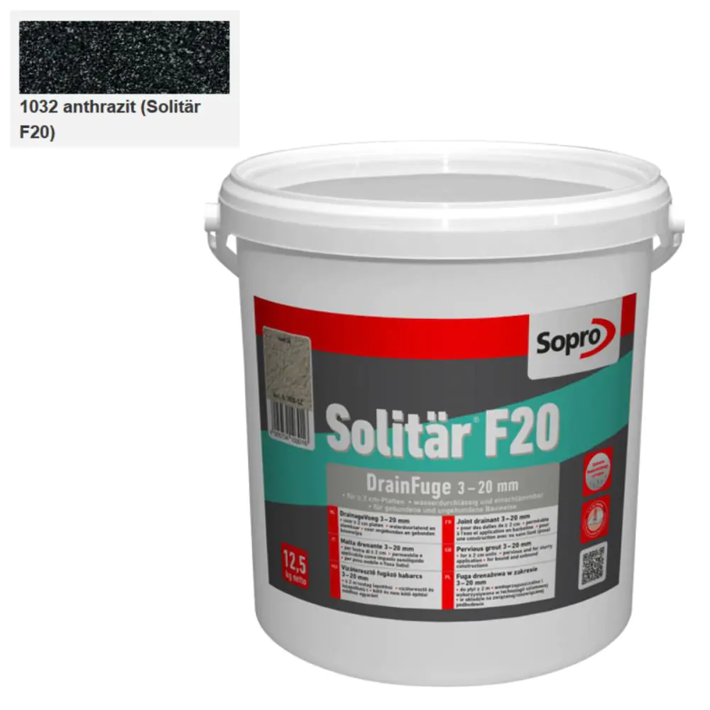 Fugenmasse Sopro 1032-12 Solitär F20 DrainFuge 3-20 mm anthrazit - 12,5 kg